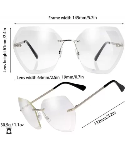 Sunglasses For Women Oversized Rimless Diamond Cutting Lens Sun Glasses - Exquisite Packaging - 965810-silver - C318AQIDUY8 $...