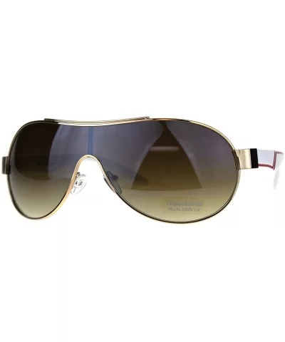 Unisex Shield Sunglasses Designer Fashion Oval Shield Style Shades UV 400 - Gold White - CI180OG54N0 $6.63 Shield