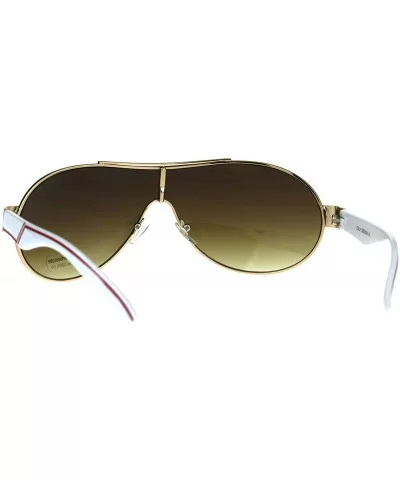 Unisex Shield Sunglasses Designer Fashion Oval Shield Style Shades UV 400 - Gold White - CI180OG54N0 $6.63 Shield