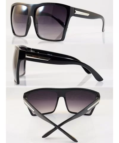 Unisex Ultimate Hip Hop Oversize Flat Top Square Sunglasses A043 - Black Silver Detail/ Black Smoke - CM1879RD8WE $9.31 Overs...