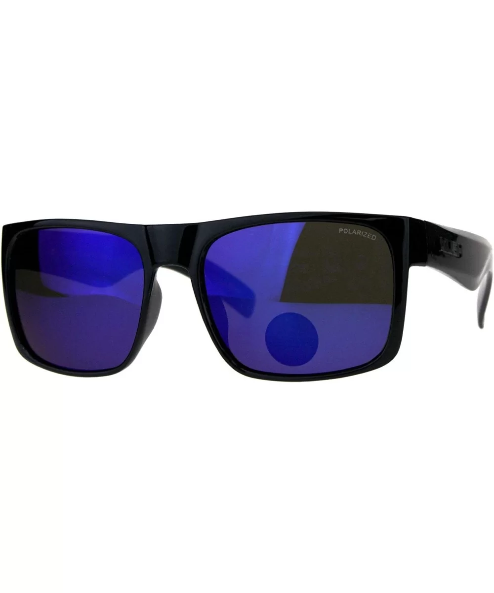 Polarized Lens Kush Sunglasses Mens Black Rectangular Frame Mirror Lens - Shiny Black (Blue Mirror) - CF18L4RLXXZ $8.84 Recta...