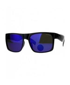 Polarized Lens Kush Sunglasses Mens Black Rectangular Frame Mirror Lens - Shiny Black (Blue Mirror) - CF18L4RLXXZ $8.84 Recta...