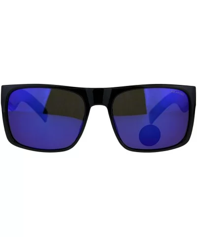 Polarized Lens Kush Sunglasses Mens Black Rectangular Frame Mirror Lens - Shiny Black (Blue Mirror) - CF18L4RLXXZ $8.84 Recta...