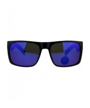 Polarized Lens Kush Sunglasses Mens Black Rectangular Frame Mirror Lens - Shiny Black (Blue Mirror) - CF18L4RLXXZ $8.84 Recta...