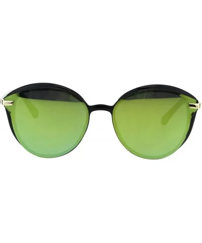 Womens Luxury Designer Fashion Mod Round Butterfly Sunglasses - Black Yellow Mirror - C518EQ09MY6 $12.03 Oversized