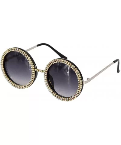 Women Shiny Diamond Crystal Sunglasses for Women Oversized Round Matal Frame - Black - CA18ZXSOW8Z $11.20 Oversized