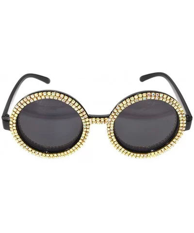 Women Shiny Diamond Crystal Sunglasses for Women Oversized Round Matal Frame - Black - CA18ZXSOW8Z $11.20 Oversized