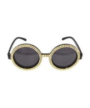 Women Shiny Diamond Crystal Sunglasses for Women Oversized Round Matal Frame - Black - CA18ZXSOW8Z $11.20 Oversized