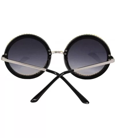 Women Shiny Diamond Crystal Sunglasses for Women Oversized Round Matal Frame - Black - CA18ZXSOW8Z $11.20 Oversized