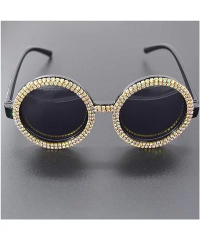 Women Shiny Diamond Crystal Sunglasses for Women Oversized Round Matal Frame - Black - CA18ZXSOW8Z $11.20 Oversized