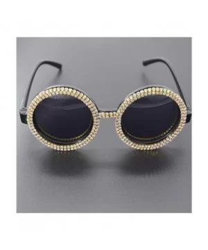 Women Shiny Diamond Crystal Sunglasses for Women Oversized Round Matal Frame - Black - CA18ZXSOW8Z $11.20 Oversized