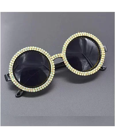 Women Shiny Diamond Crystal Sunglasses for Women Oversized Round Matal Frame - Black - CA18ZXSOW8Z $11.20 Oversized