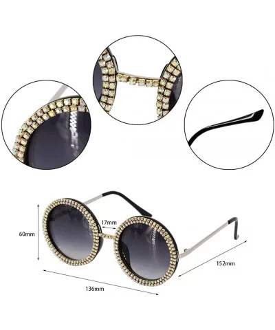 Women Shiny Diamond Crystal Sunglasses for Women Oversized Round Matal Frame - Black - CA18ZXSOW8Z $11.20 Oversized