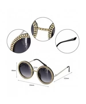 Women Shiny Diamond Crystal Sunglasses for Women Oversized Round Matal Frame - Black - CA18ZXSOW8Z $11.20 Oversized