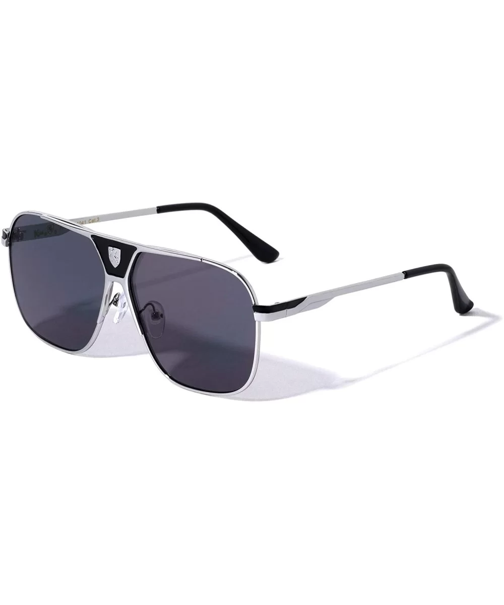 Cockpit Rounded Square Double Front Shield Aviator Sunglasses - Smoke Silver - CL1998AK4ZH $26.87 Shield