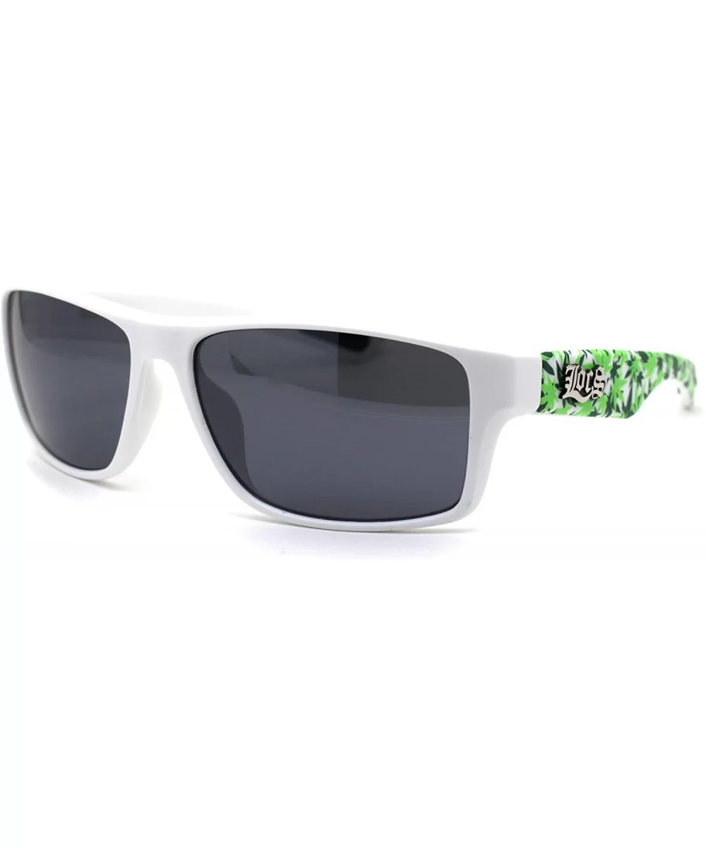 Locs Marijuana Pot Leaf Print Rectangle Sport Horn Rim Sunglasses - Matte White Black - CB1966KM6TW $8.63 Square