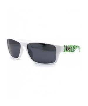 Locs Marijuana Pot Leaf Print Rectangle Sport Horn Rim Sunglasses - Matte White Black - CB1966KM6TW $8.63 Square