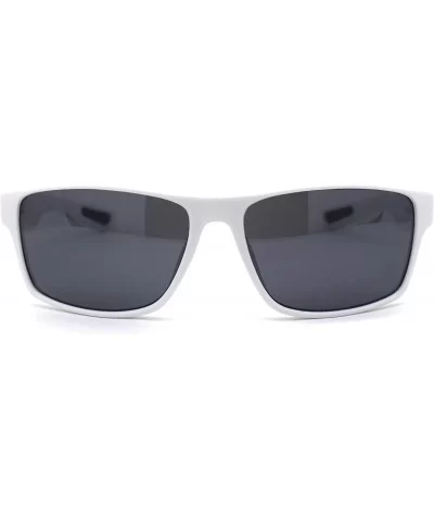 Locs Marijuana Pot Leaf Print Rectangle Sport Horn Rim Sunglasses - Matte White Black - CB1966KM6TW $8.63 Square