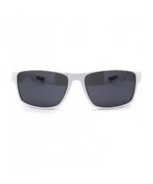 Locs Marijuana Pot Leaf Print Rectangle Sport Horn Rim Sunglasses - Matte White Black - CB1966KM6TW $8.63 Square