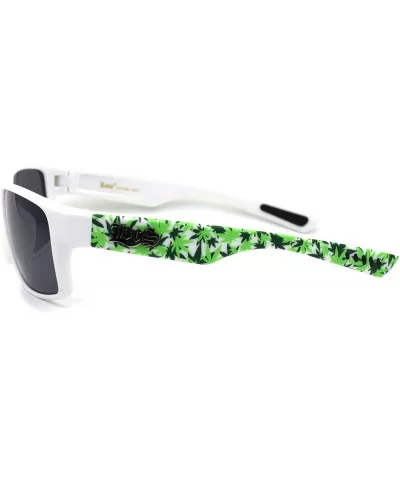 Locs Marijuana Pot Leaf Print Rectangle Sport Horn Rim Sunglasses - Matte White Black - CB1966KM6TW $8.63 Square