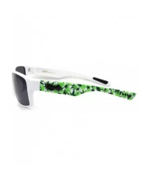 Locs Marijuana Pot Leaf Print Rectangle Sport Horn Rim Sunglasses - Matte White Black - CB1966KM6TW $8.63 Square