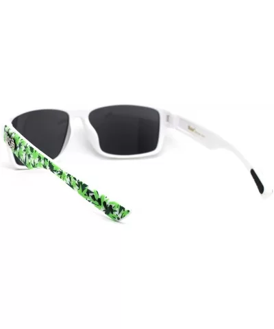 Locs Marijuana Pot Leaf Print Rectangle Sport Horn Rim Sunglasses - Matte White Black - CB1966KM6TW $8.63 Square