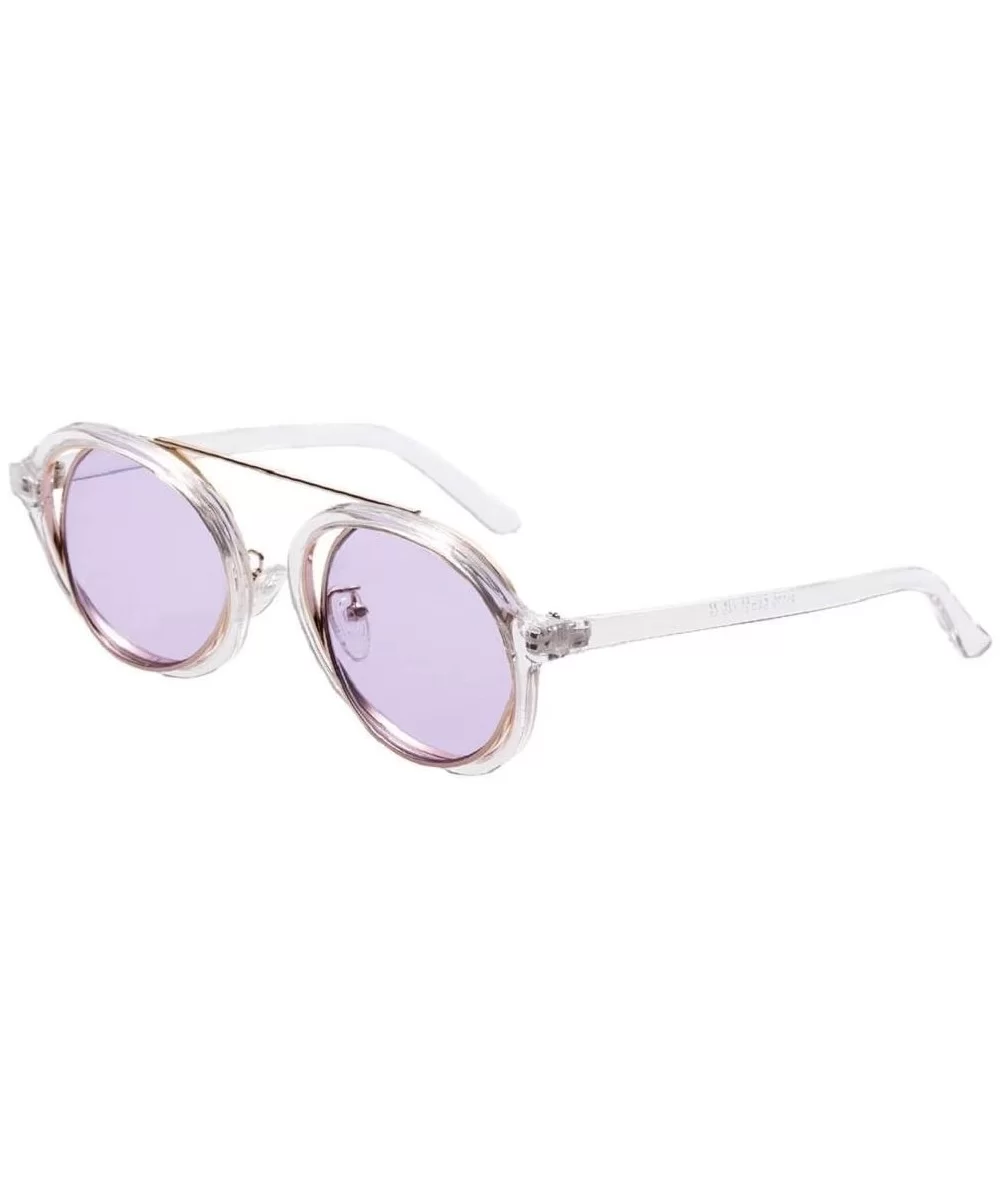 Round Frame Sunglasses - Fashion Men Women Retro Vintage UV 400 Glasses (Purple) - Purple - CB18E4U9WWW $7.41 Aviator