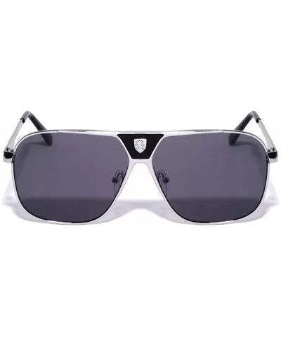 Cockpit Rounded Square Double Front Shield Aviator Sunglasses - Smoke Silver - CL1998AK4ZH $26.87 Shield