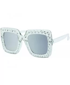 Beach Breeze Fashion Rhinestone Thick Square Frame Sunglasses - Clear - C918U85GS2E $6.41 Square