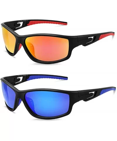 HD Polarized Sports Sunglasses for Men Women FDA 2 Pack CS-MJ8013 - Red+blue - CG18ZLHAURO $9.38 Sport