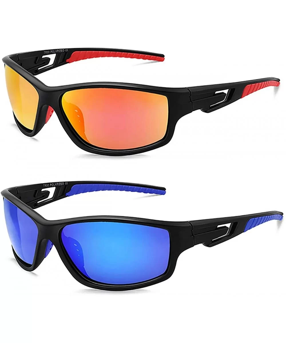 HD Polarized Sports Sunglasses for Men Women FDA 2 Pack CS-MJ8013 - Red+blue - CG18ZLHAURO $9.38 Sport