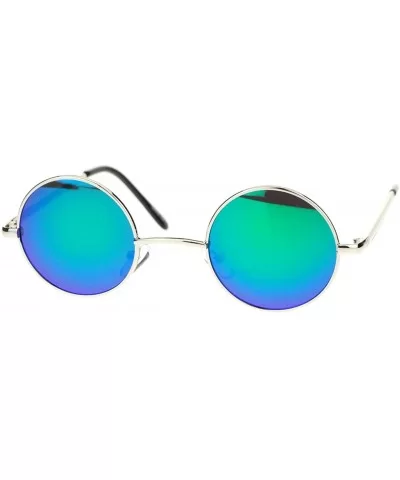 John Lennon Iconic Small Round Circle Lens Mirrored Mirror Hippie Sunglasses Silver Green - C911YW4YHFB $7.87 Round