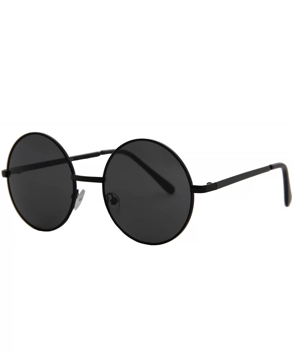 Small Round Sunglasses Men Women Metal Circle Classic Vintage Stylish - Black Metal Frame / Black Lens - CC18REWTKWZ $7.10 Sport