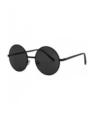 Small Round Sunglasses Men Women Metal Circle Classic Vintage Stylish - Black Metal Frame / Black Lens - CC18REWTKWZ $7.10 Sport