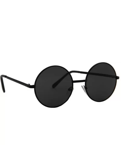 Small Round Sunglasses Men Women Metal Circle Classic Vintage Stylish - Black Metal Frame / Black Lens - CC18REWTKWZ $7.10 Sport