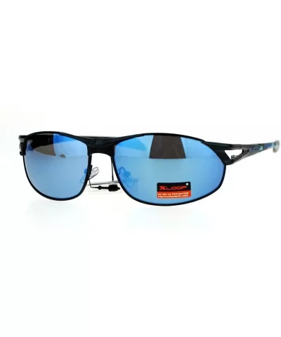 Mens Mirrored Mirror Lens Camo Arm Warp Oval Sport Metal Sunglasses - Black Light Blue - CH12HVJRKQV $8.20 Sport