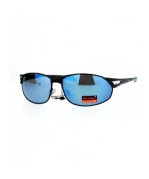 Mens Mirrored Mirror Lens Camo Arm Warp Oval Sport Metal Sunglasses - Black Light Blue - CH12HVJRKQV $8.20 Sport