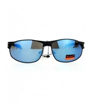 Mens Mirrored Mirror Lens Camo Arm Warp Oval Sport Metal Sunglasses - Black Light Blue - CH12HVJRKQV $8.20 Sport