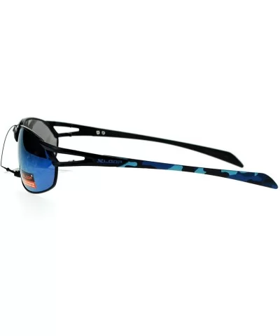 Mens Mirrored Mirror Lens Camo Arm Warp Oval Sport Metal Sunglasses - Black Light Blue - CH12HVJRKQV $8.20 Sport