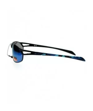 Mens Mirrored Mirror Lens Camo Arm Warp Oval Sport Metal Sunglasses - Black Light Blue - CH12HVJRKQV $8.20 Sport