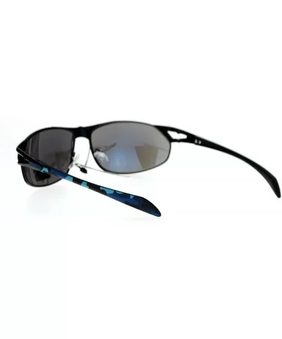 Mens Mirrored Mirror Lens Camo Arm Warp Oval Sport Metal Sunglasses - Black Light Blue - CH12HVJRKQV $8.20 Sport