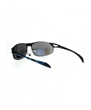 Mens Mirrored Mirror Lens Camo Arm Warp Oval Sport Metal Sunglasses - Black Light Blue - CH12HVJRKQV $8.20 Sport