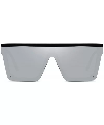 Oversized Square Sunglasses for Women Men Fashion Siamese Lens Style Flat Top Shield Shades - Black-silver - CW199QG55SX $12....