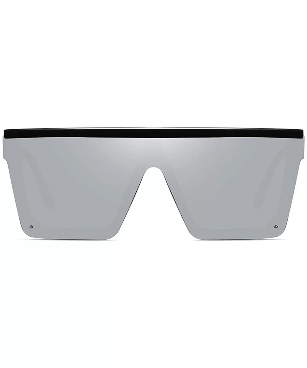 Oversized Square Sunglasses for Women Men Fashion Siamese Lens Style Flat Top Shield Shades - Black-silver - CW199QG55SX $12....