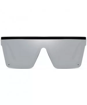 Oversized Square Sunglasses for Women Men Fashion Siamese Lens Style Flat Top Shield Shades - Black-silver - CW199QG55SX $12....