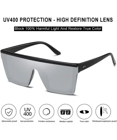 Oversized Square Sunglasses for Women Men Fashion Siamese Lens Style Flat Top Shield Shades - Black-silver - CW199QG55SX $12....