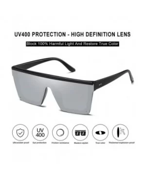 Oversized Square Sunglasses for Women Men Fashion Siamese Lens Style Flat Top Shield Shades - Black-silver - CW199QG55SX $12....