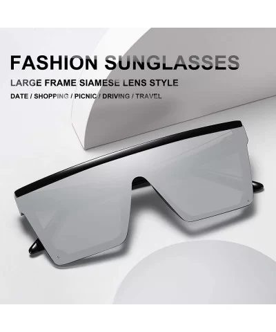 Oversized Square Sunglasses for Women Men Fashion Siamese Lens Style Flat Top Shield Shades - Black-silver - CW199QG55SX $12....