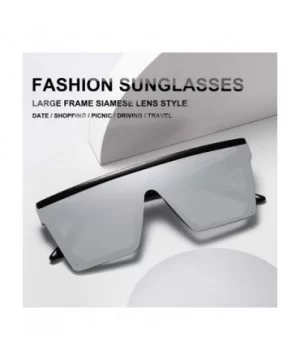 Oversized Square Sunglasses for Women Men Fashion Siamese Lens Style Flat Top Shield Shades - Black-silver - CW199QG55SX $12....