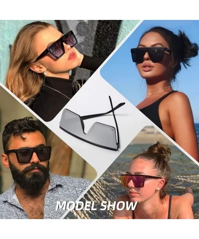 Oversized Square Sunglasses for Women Men Fashion Siamese Lens Style Flat Top Shield Shades - Black-silver - CW199QG55SX $12....